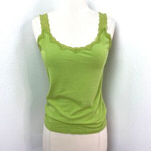Ann Taylor Green Knit Tank Top Small Model Cotton Lace Long Soft Coastal Yacht